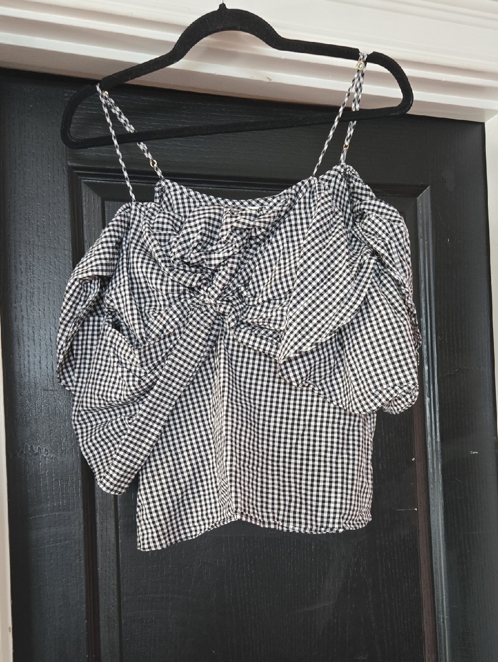 Misa Los Angeles Gaelle Black And White Gingham Cold Shoulder Top Size Medium